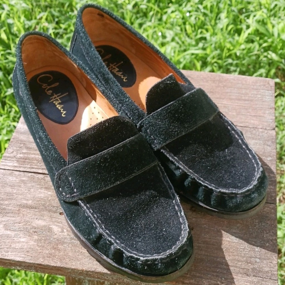 Cole Haan Nike Air Hilary Moc Black Suede Loafers Women US 6B Preppy Goth D29121